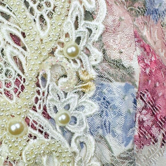 Vintage 80’s Jessica McClintock Gunne Sax Floral Pearl Detail Blouse - Size 16 - Picture 9 of 9